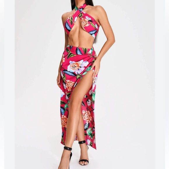 Bella Barnett Rakara Floral Halter Slit Maxi Dress - Picture 1 of 6